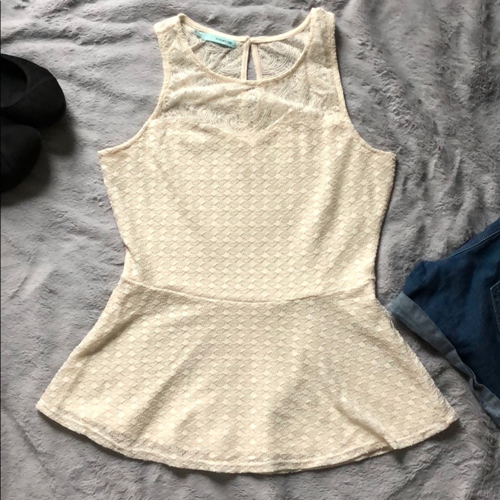 Maurice’s cream lace peplum top with keyhole back